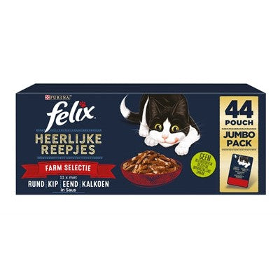 Felix Heerlijke Reepjes Farm Selectie Rund / Kip / Eend / Kalkoen - NATVOER - BrokjesKoning.nl
